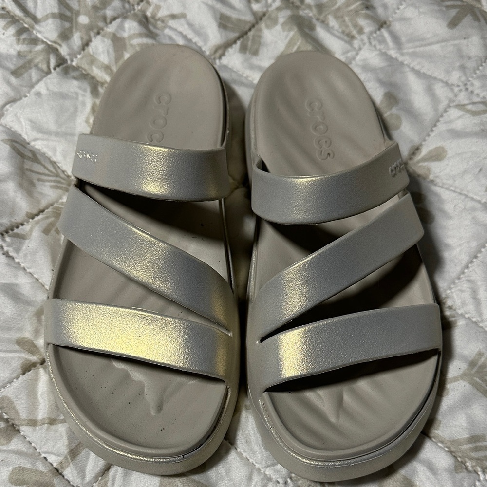 CROCS Gold and Cream Strappy Slides
